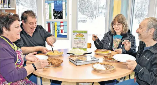  ?? DESIREE ANSTEY/JOURNAL PIONEER ?? Shelley Tamtom, left, Jim Bartley, Brenda Oslawsky and Frank Simon dig into the fifth annual Pie Day held at Kensington Heritage Library on Jan. 20.
