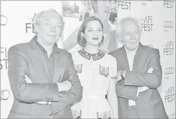  ??  ?? Cast member Marion Cotillard (centre) and directors Jean-Pierre Dardenne (right) and Luc Dardenne attend a screening of the film ‘Two Days, One Night’ during AFI Fest 2014 in Los Angeles recently. (Right) Director Bonello (on left) poses with actor...