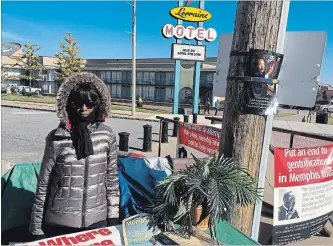  ?? ALEXANDER PANETTA THE CANADIAN PRESS ?? Jacqueline Smith stands outside the Lorraine Motel in Memphis, where Martin Luther King Jr. was shot, killed April 4, 1968. She’s stood protest there for decades saying the civil-rights museum should be used for housing.