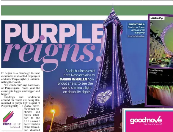  ?? Picture: The Blackpool Tower ?? BRIGHT IDEA: Blackpool Tower gets a purple makeover