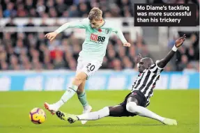  ??  ?? Mo Diame’s tackling was more successful than his trickery