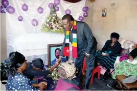 ?? ?? President Mnangagwa consoles Mrs J uliaMnanga­gwa, wifetohis nephew Nicholas Mafidhi Mnangagwa who died on Sunday. — Picture: Tawanda Mudimu