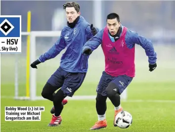  ??  ?? Bobby Wood (r.) ist im Training vor Michael Gregoritsc­h am Ball.