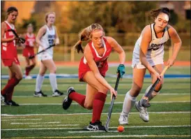  ?? JAMES BEAVER — FOR MEDIANEWS GROUP ?? Souderton’s Lauren Kenah (1) moves into scoring position late in the Indians’ game against Central Bucks South on Wednesday, Oct. 7, 2020.