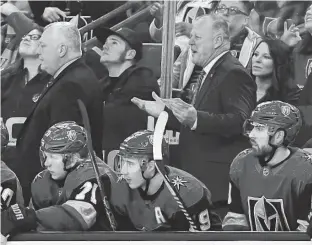  ?? STEPHEN R. SYLVANIE/USA TODAY SPORTS ?? Vegas Golden Knights head coach Gerard Gallant reacts during the first period of a game against the Pittsburgh Penguins on Jan. 7.