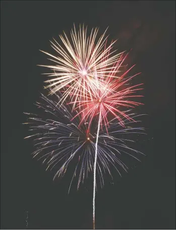  ?? NEWS-SENTINEL FILE PHOTOGRAPH ?? A fireworks display explodes in the air over Lodi Lake at a Fourth of July celebratio­n in 2016.