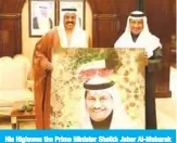  ??  ?? His Highness the Prime Minister Sheikh Jaber Al-Mubarak Al-Hamad Al-Sabah meets with Hawally Governor Sheikh Ahmad Nawaf Al-Ahmad Al-Jaber Al-Sabah.