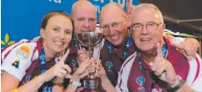  ?? Picture: BOWLS AUSTRALIA ?? BPL champions the Pirates – Kelsey Cottrell, Alex Marshall, Michael Breen and coach Dave Edwards.