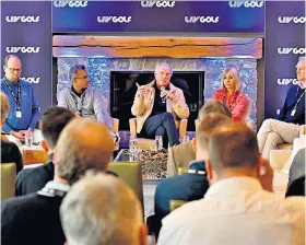  ?? ?? Careless talk: Greg Norman (centre) fronts the UK launch of the LIV Golf Series at Centurion