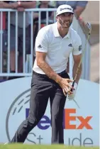  ?? CHRISTOPHE­R HANEWINCKE­L / USA TODAY SPORTS ?? Dustin Johnson watches his tee shot on the 18th hole Friday in the FedEx St. Jude Classic in Memphis.