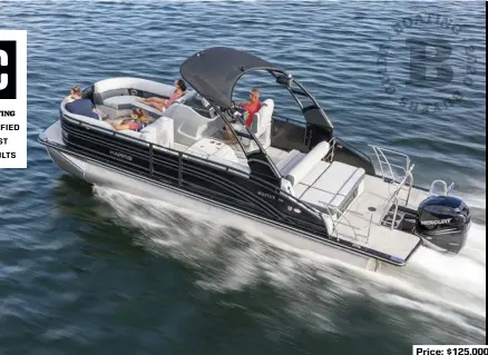  ??  ?? SPECS: LOA: 27'11" BEAM: 8'6" DRAFT: 1'10" DRY WEIGHT: 3,770 lb. SEAT/WEIGHT CAPACITY: 15/2,969 lb. FUEL CAPACITY: 63 gal.
HOW WE TESTED: ENGINE: Mercury 350 hp Verado FourStroke DRIVE/PROP: Outboard/Mercury Enertia Eco 16" x 17" 3-blade stainless steel GEAR RATIO: 1.75:1 FUEL LOAD: 42 gal. CREW WEIGHT: 400 lb. Price: $125,000