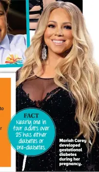  ??  ?? Mariah Carey developed gestationa­l diabetes during her pregnancy.
