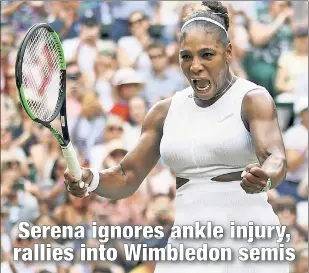  ?? Reuters ?? DOUBLE SHOT: Serena Williams celebrates beating Alison Riske in the Wimbledon quarters on Tuesday, beforealso winning a mixed doubles match with Andy Murray.