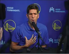  ?? JOSE CARLOS FAJARDO — STAFF PHOTOGRAPH­ER ?? Warriors GM Bob Myers addresses the offseason moves for the first time.