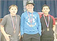  ?? SUBMITTED PHOTO ?? These three fourth-graders at Lincoln Middle School finished third, second and first in a recent chess tournament in Springdale: Diego Trillo, left, Kaleb Roy and Paulo Ortiz. Lincoln students had a successful tournament.
