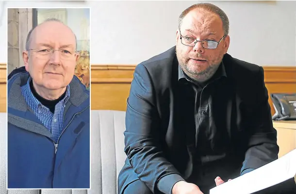  ??  ?? ACTION: Councillor Stewart Hunter says there are no quick fixes to bridge the attainment gap but Bill Bowman, left, said money must be spent now.