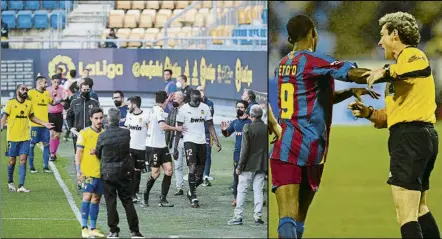  ?? F.: LALIGA/MONTILLA ?? Insultos El Valencia abandonó el césped del Cádiz en solidarida­d con Diakhaby. Eto’o quiso hacerlo en La Romareda en 2006