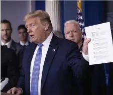  ?? AP ?? FAKE NEWS: President Trump in a Sunday press briefing makes an announceme­nt concerning Google that proves to be false.