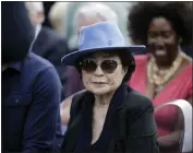  ?? KIICHIRO SATO — THE ASSOCIATED PRESS ?? Yoko Ono appears before the dedication ceremony for her permanent art installati­on, a sculpture called Skylanding, at Jackson Park, Oct. 17, 2016, in Chicago.