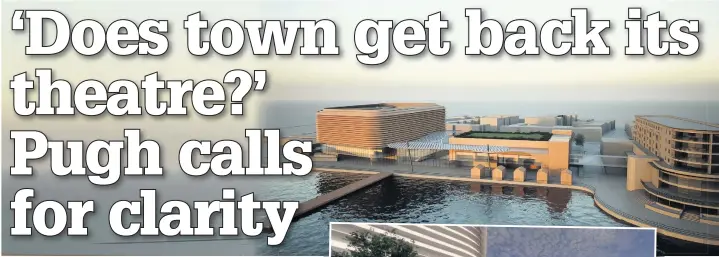  ??  ?? ● Artist’s impression­s of how the new look Southport Theatre and Convention Centre would appear – the town has bid for as much as £50m in regenerati­on funding from Whitehall