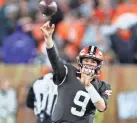  ?? RON SCHWANE/AP ?? Browns quarterbac­k Nick Mullens is 5-11 as a starter in the NFL.