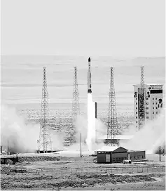  ??  ?? A Simorgh rocket is launched and tested at the Imam Khomeini Space Centre, Iran in this handout photo released by Tasnim News Agency. — Reuters photo