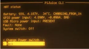  ??  ?? The Pijuice HAT is easy to set up with a handy utility to monitor its charging status.