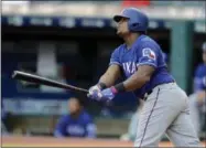  ?? TONY DEJAK — THE ASSOCIATED PRESS FILE ?? In this file photo, Texas Rangers’ Adrian Beltre watches the ball after hitting a three-run home run off Cleveland Indians starting pitcher Carlos Carrasco in the first inning of a baseball game, in Cleveland.