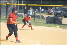  ??  ?? North Point senior pitcher Brianna Baker threw a complete game with 12 strikeouts in a 6-3 win over the visiting St. Charles Spartans in a SMAC Potomac Division softball game on Wednesday. STAFF PHOTO BY AJ MASON