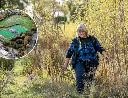  ?? MAIN PHOTO: JOSEPH JOHNSON/STUFF ?? Betty Chapman, Wainoni Avonside Community Services Trust community co-ordinator, walks through an overgrown section of Porritt Park. Inset: The park shortly after the 2011 earthquake.