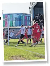  ?? ?? Denied Montrose sub Harry Craig produces a top goalline clearance to clear a Paul Mclean header