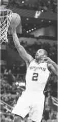  ??  ?? Kawhi Leonard is averaging a career- best 25.3 points per game and has 77 consecutiv­e games in double figures.