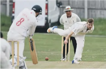  ??  ?? Silksworth’s Robbie Jones bowls in last Saturday’s Durham Cricket League clash with Littletown.