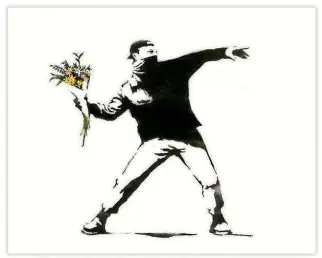  ??  ?? Rage, Flower Thrower, by Banksy.