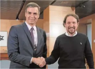  ?? IGNACIO GIL ?? Pedro Sánchez y Pablo Iglesias, tras su reunión en el Congreso