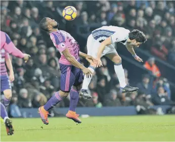  ??  ?? Victor Anichebe challenges for the ball after coming on as sub