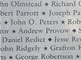  ?? COURTESY FAYE SKEAN ?? Andrew Provost (which was sometimes spelled Provow) on the United States Colored Troops Memorial Wall in Washington, D.C.