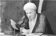  ??  ?? This file photo taken on Sept 14, 2010 shows Rafsanjani, delivering a speech during a meeting of the top clerical body in Tehran. — AFP photo