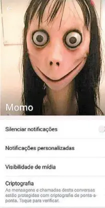  ?? REPRODUÇÃO INTERNET ?? Perfil da Momo no WhatsApp que ficou conhecido no mundo