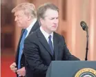  ?? EPA-EFE ?? If Brett Kavanaugh wins confirmati­on to a seat on the Supreme Court, he could end up facing cases involving the man who nominated him – President Donald Trump.