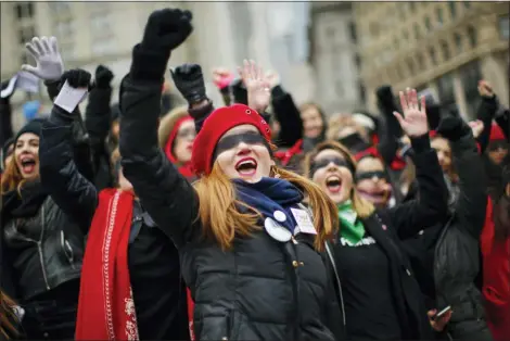  ?? EDUARDO MUNOZ ALVAREZ- ASSOCIATED PRESS ?? Women take part in a rally before the Women’s Women’s March on Saturdayin New York.