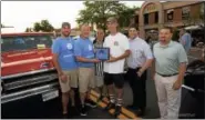  ?? DE KINE PHOTO LLC ?? Middletown’s 20th annual Cruise Night on Main Powered by NAPA was held on Wednesday with approximat­ely 750 cars on Main Street. Joe Lajoie of East Windsor was presented the Best in Show for his 1969 Orange Chevrolet C/20. From left, Genuine Parts...