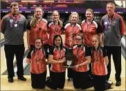  ?? CONTRIBUTE­D ?? The state runner-up girls bowling team from Coldwater (from left): Alison Fox, Emily Fortener, Emily Forsthoefe­l, Sarah Brunswick. Coach Wes Stienecker, Lauren Wenning, Emily Sudhoff, Rachel Miller, Amanda Melhouse and coach Rick Hartings.