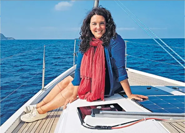  ??  ?? Epic journey: Bettany Hughes sailing across the Mediterran­ean, seeking out the ancient myths and remains of the Greek islands, before the spread of Covid-19 shut down sites, like the Athens Agora, above