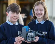  ??  ?? Twins Gearoid and Sophie Watters from Scoil Mhuire N Gael at the Vex Robotics Regional Finals in DkIT.