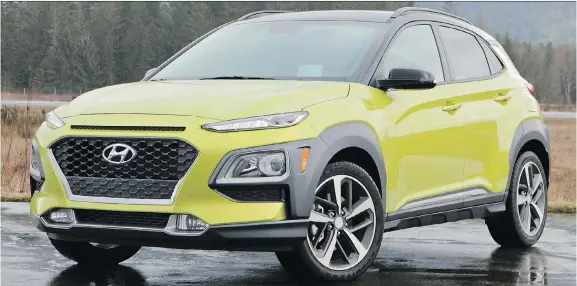  ?? PHOTOS: GRAEME FLETCHER/DRIVING ?? The 2019 Hyundai Kona is available as a front-wheel drive or AWD and offers two engines and several trim levels.