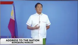  ?? BONGBONG MARCOS FACEBOOK PAGE ?? In this image from video, presidenti­al candidate Ferdinand Marcos Jr. issues a statement to the media on Monday in Manila, Philippine­s.