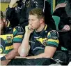  ?? REUTERS/HENRY BROWNE ?? Dylan Hartley after being sent off for Northampto­n.