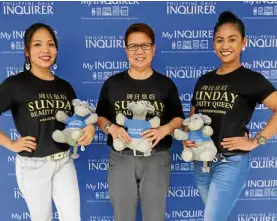  ?? JOHN PAUL R. AUTOR ?? The Queens visit the Inquirer (from left): Hazel Perdido, Leo Solemenio, Mylyn Jacobo—