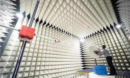  ??  ?? A 5G antenna is tested in a special measuring room at in Regensburg, Bavaria. Photograph: Lukas Barth-Tuttas/EPA